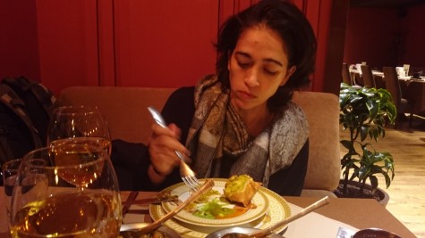 Cindy celebrates by eating